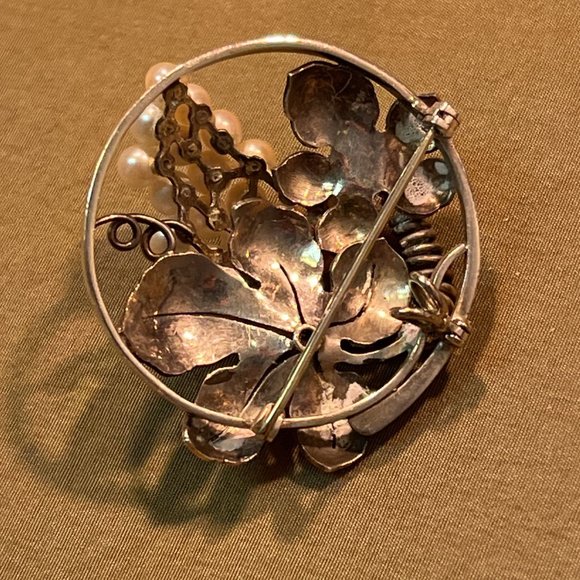 SOLD.Beautiful vintage sterling silver 925 pearl grape pin brooch and pendant - Picture 6 of 9